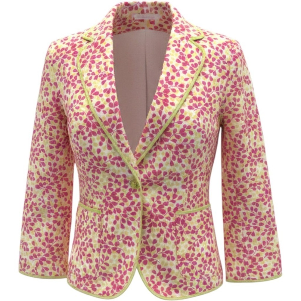 J.Crew blazer vibrant hot pink green floral pattern w/ contrast piping S preppy